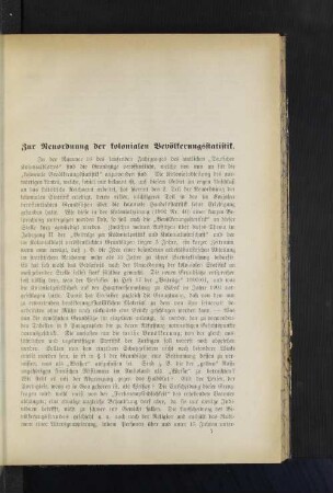 Zur Neuordnung der kolonialen Bevölkerungsstatistik.