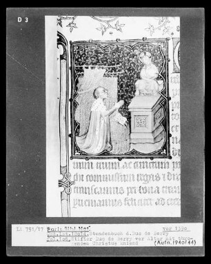 Petites Heures des Herzogs von Berry — Kleinbild, 10-zeilig: Jean de Berry im Gebet vor Christus, Folio 106 recto