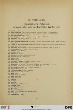 IV. Abteilung. Ostasiatische Arbeiten, orientalische und afrikanische Waffen (Nr. 549-689)