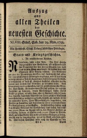 XLVIII. Stück. Coburg, den 29. Nov. 1758.