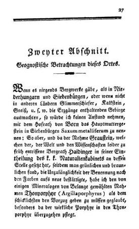 Zweyter Abschnitt. Geognostische Betrachtungen dieses Ortes