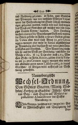 Naumburgische Wechsel- Ordnung.