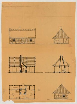 Kaisermühl (Kreis Lebus): Hof Zachert. Wohnhaus (Grundriss, Ansichten, Schnitte)