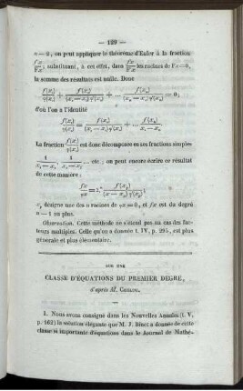 Sur une classe d´équations du premier degre.