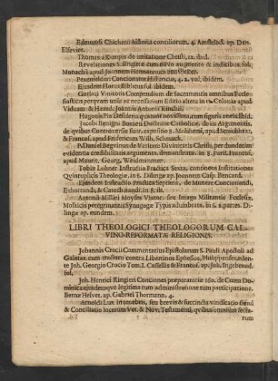 Libri Theologici Theologorum Calvino-Reformatae Religionis.