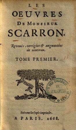 Les oeuvres de Monsieur Scarron, 1