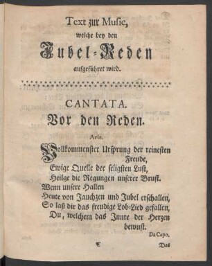 Text zur Music, welche bey den Jubel-Reden aufgeführet wird