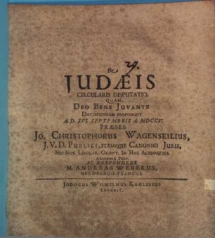 De Judæis Circularis Disputatio