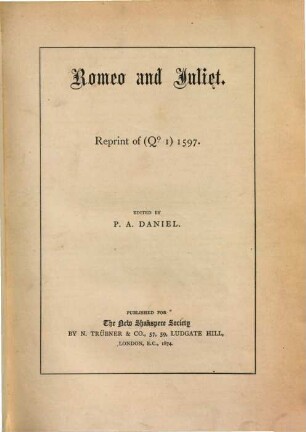Romeo and Juliet : reprint of (Qo 1) 1597