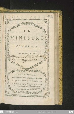 Il ministro : commedia del signor N.N.