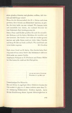 An die deutsche Kammer Wandsbeck, den 24. Mai 1798