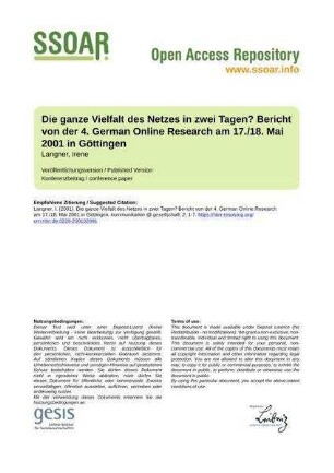 Die ganze Vielfalt des Netzes in zwei Tagen? Bericht von der 4. German Online Research am 17./18. Mai 2001 in Göttingen