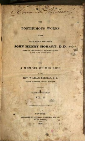 The posthumes works of the late right reverend Hobart. 2. (1832). - 521 S.
