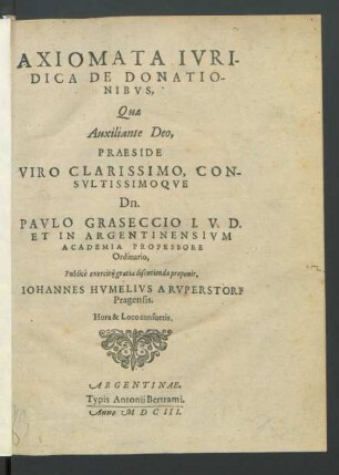 Axiomata Iuridica De Donationibus