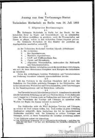 I. Auszug aus dem Verfassungs-Statut der Technischen Hochschule