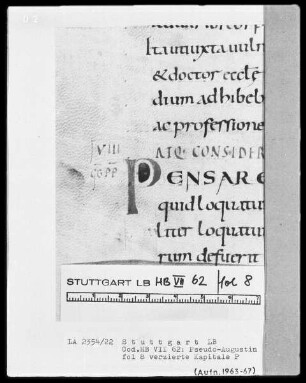 Quadripartitus (Sammlung von Patresexerpten und Kanones in vier Büchern) — Initiale P (ensare), Folio 8recto