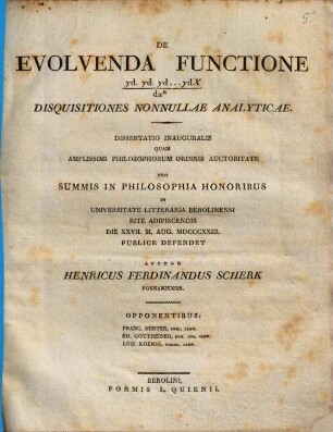 De evolvenda functione yd.yd.yd...ydX : dx n disquisitiones nonnullae analyticae : diss. inaug.