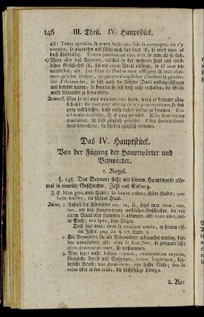 Das IV. Hauptstück. Von der Fügung der Hauptwörter und Beywörter.