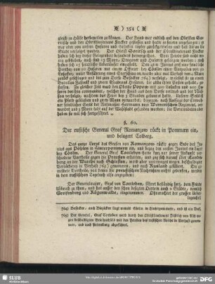 §. 60. Der rußische General Graf Romanzow rückt in Pommern ein, und belagert Colberg