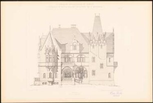 Villa: Ansicht Längsseite (aus: C. Schäfer, Die Bauhütte, Entwürfe im Stile des Mittelalters, 3. Bd., 1895, Blatt 40)
