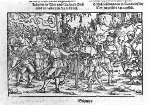 von dem Haß und Meid deß gemeinen Manns : Petrarca-Meister. "von dem Haß und Neid des gemeinen Manns". Holzschnitt; 9,5 x 15,4 cm. Aus: Petrarca: Von der Artzney bayder Glück. Augsburg, 1532. Dresden: Kupferstich-Kabinett B 258, 2, Blatt 137 verso
