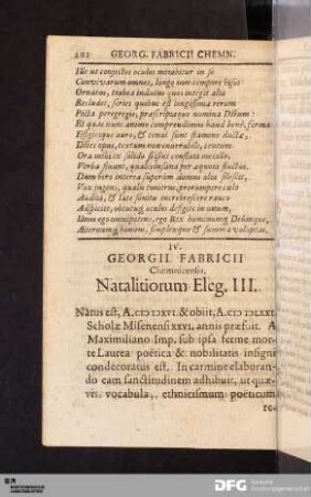 IV. Georgii Fabricii Chemnicensis, Natalitiorum Eleg. III.