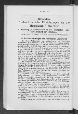 II. Ausland-Prüfungen der Hansischen Universität