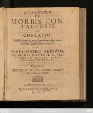 Disputatio De Morbis Contagiosis Et Contagio
