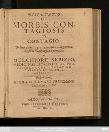 Disputatio De Morbis Contagiosis Et Contagio