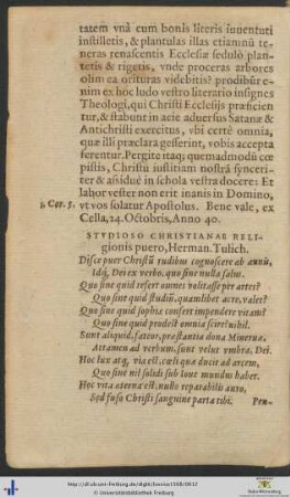 Studioso Christianae Religionis puero Hermannus Tulich