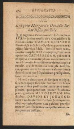 IIX. Exequiae Margaritae Davidis Erhardi filiae puellulae.