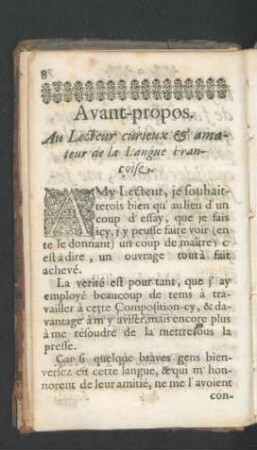 Avant-propos. Au Lecteur curieux ...