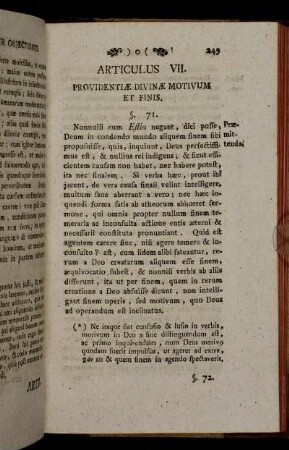 Articulus VII. Providentiæ Divinæ Motivum et Finis.