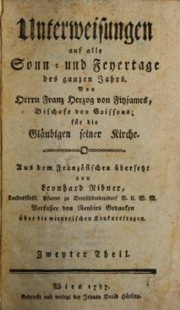 Unterweisungen auf alle Sonn- und Feyertage des ganzen Jahrs, 2