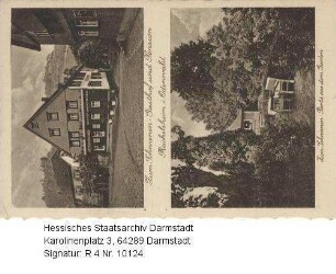 Reichelsheim im Odenwald, Gasthof und Pension 'Zum Schwanen' (Inhaber J. Treusch) / Außenansicht und Partie im Garten