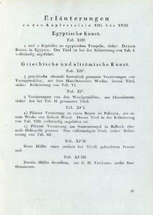 Erläuterungen zu den Kupfertafeln XIII. bis XVIII.