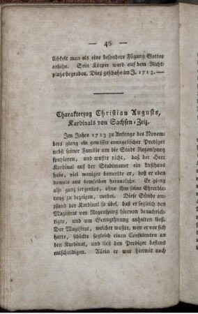 Charakterzug Christian Augusts, Kardinals von Sachsen-Zeiz.