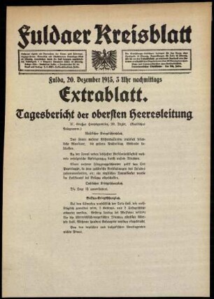 Erste Ausgabe vom Montag, den 20. Dezember 1915.