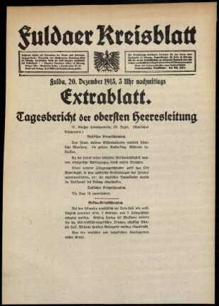 Erste Ausgabe vom Montag, den 20. Dezember 1915.