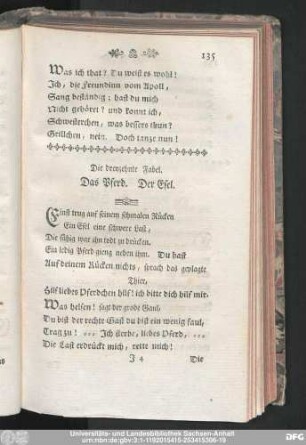 Die dreyzehnte Fabel. Das Pferd. Der Esel.