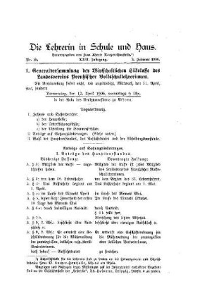 1. Generalversammlung der Wirtschaftlichen Hilfskasse des Landesvereins Preußischer Volksschullehrerinnen