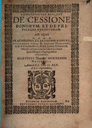 Conclusiones aliquot de cessione bonorum ...