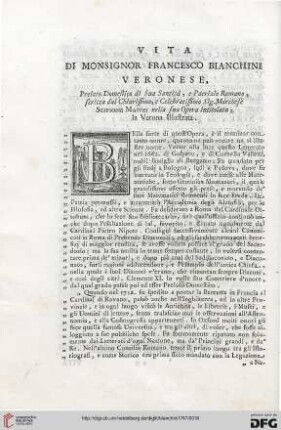 Vita di Monsignor Francesco Bianchini Veronese, […]
