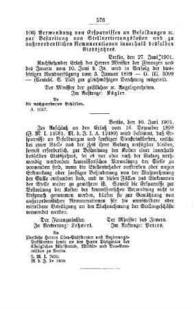 Verwendung von Ersparnissen an Besoldungen etc. zur Bestreitung von Stellvertretungskosten und zu außerordentlichen Remunerationen innerhalb desselben Etatsjahres : [A. Behörden und Beamten]