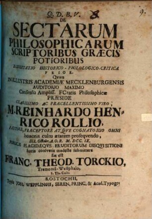 De Sectarum Philosophicarum Scriptoribus Græcis Potioribus Dissertatio Historico-Philologico-Critica ..., 1. Prior