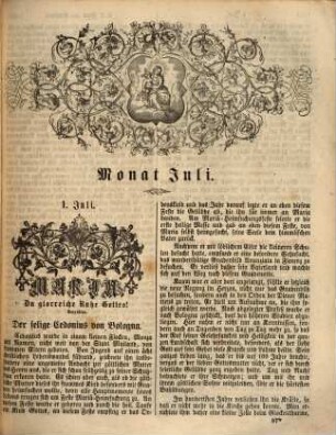 Marianum : Legende v. d. lieben heiligen u. gottseligen Dienern Unserer Lieben Frau u. d. berühmtesten Gnadenorten d. hohen Himmelskönigin. Mit e. Titelstahlstiche, allegorischem Tit. u. vielen schönen Bildern in feinem Holzstich, 2