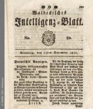 No. 50, Dienstag, den 15ten December 1807