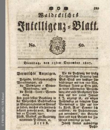 No. 50, Dienstag, den 15ten December 1807