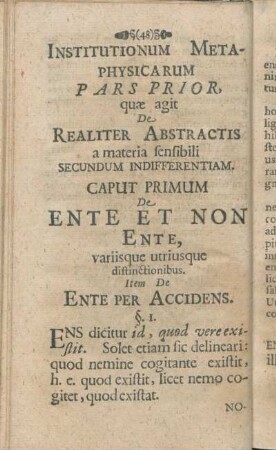 Caput Primum De Ente Et Non Ente, variisque utriusque distinctionibus. Item De Ente Per Accidens.