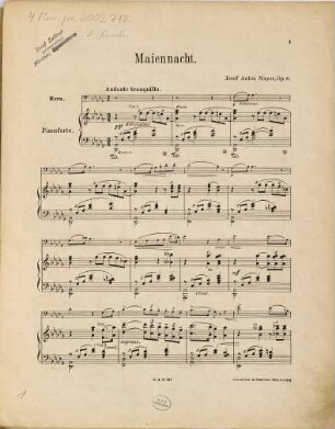 Maien-Nacht : Solo für Waldhorn mit Begleitung des Pianoforte oder Orchester ; Op. 8